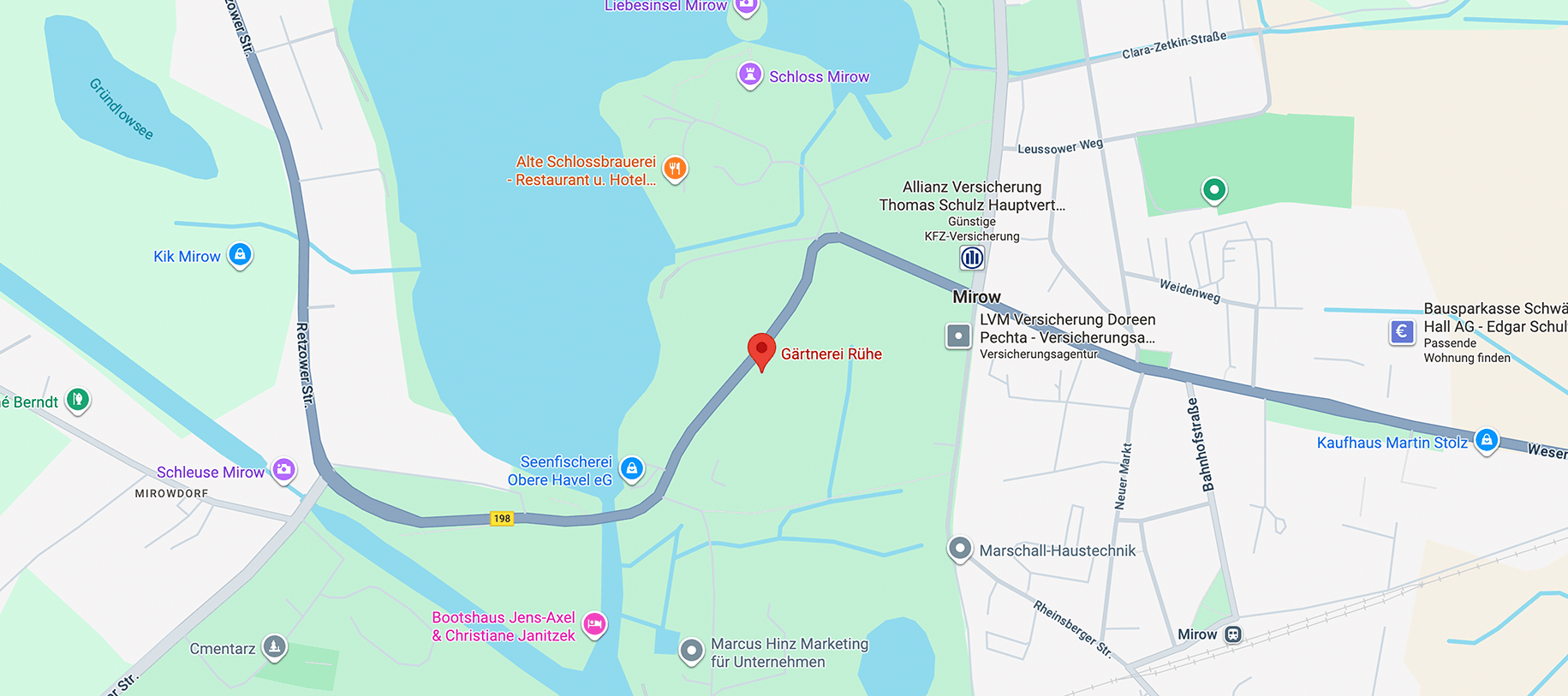 Anfahrt zur Gärtnerei Rühe in Mirow planen